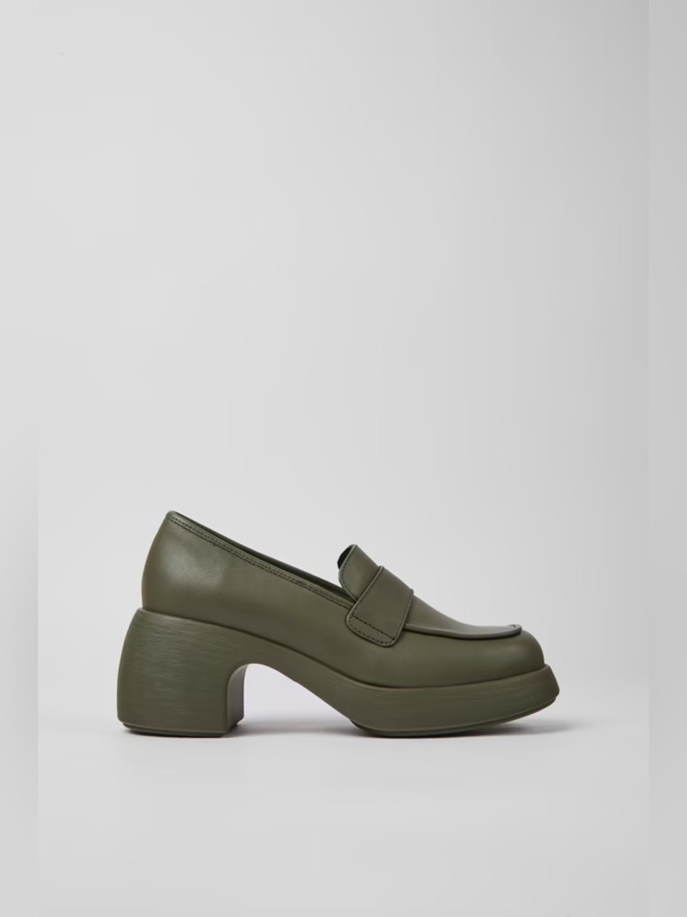 Camper Thelma Loafer Olive Green Leather Platform Shoes size 37 US 7
